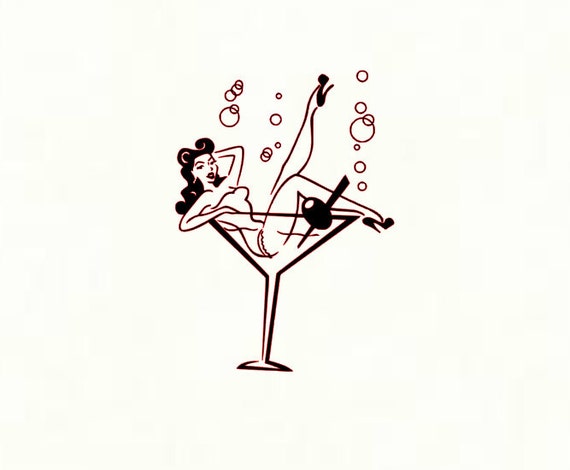 Pin Up Girl In Martini Glass Decal