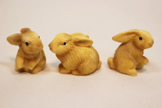 3 Miniature Resin Bunnies Fairy Gardens Miniature Rabbit