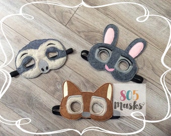 Zootopia Inspired Masks, Kids mask, kids costumes, Rabbit Mask, Sloth Mask, Fox Mask, Birthday Party Mask, Birthda