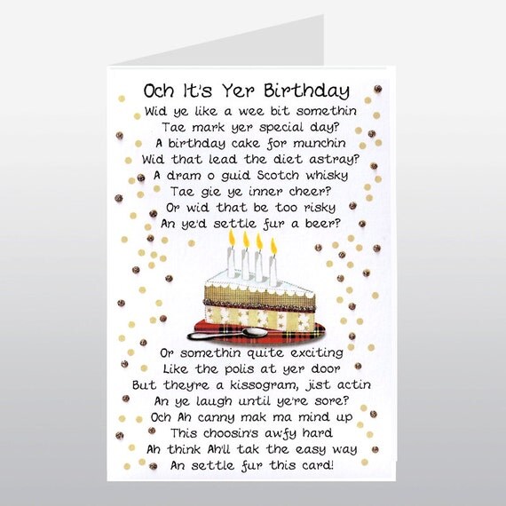 Scottish Birthday Card Cake Poem WWBI39