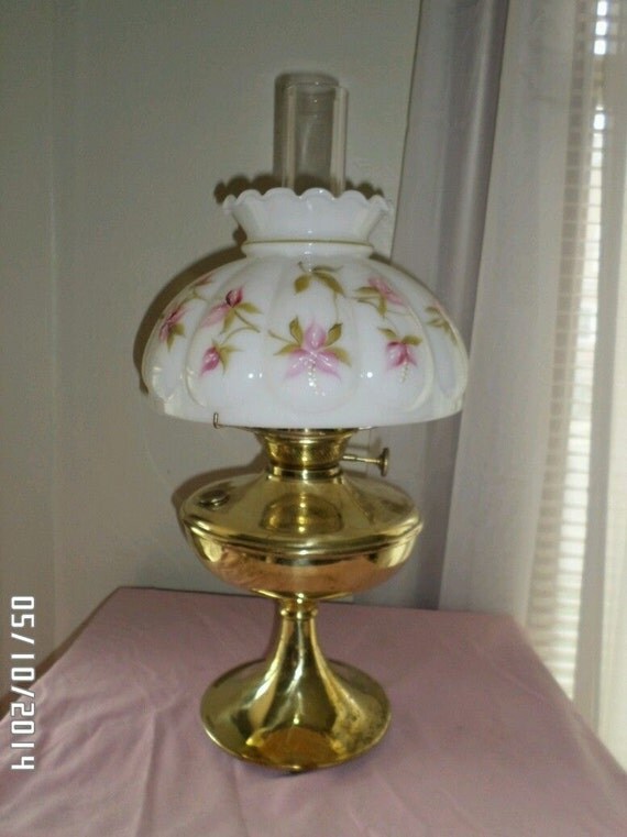 Brass Success P.L.B. NG Company oil lamp with milk glass hand