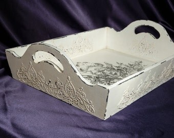 Wooden tray vintage style tray white tray kitchenware beautiful gift artificially aged kitchen decoupage tray handmade tray