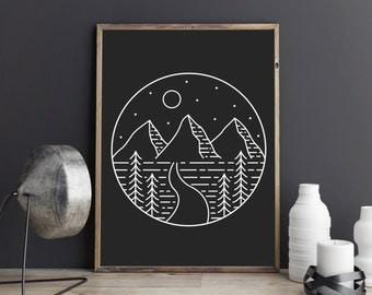 Geometric Print, Black Minimalist, Printable Wall Art, Bedroom Decor, Scandinavian Art, Wall Printable, Illustration Art, Kitchen Art Print