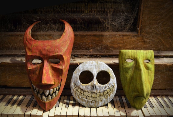Set of Handmade Nightmare Before Christmas Inspired Resin Collector Masks -Lock Shock Barrel- devil witch skull - Halloween