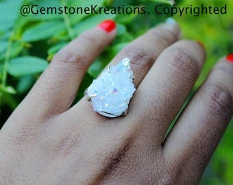 Angel Aura Quartz Ring, 925 Sterling Silver Ring, Gemstone Rings, Crystal Rings, Healing Rings
