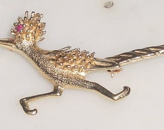 14K Gold Roadrunner Pin