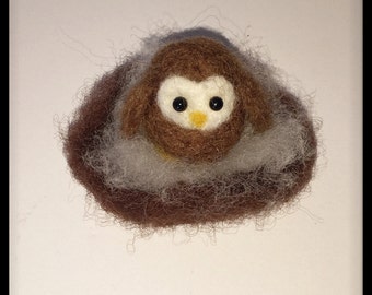 Needle Felting, Needle Felted Animal, Baby Owl in Nest, Needle Felted Owl, Owlet, Owl Theme, Plant Decoration