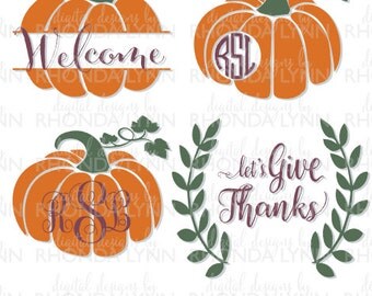 SALE! Pumpkin Monogram svg dxf, eps, jpg, png cut files, Let's Give Thanks SVG, Pumpkin SVG, Thanksgiving svg, Pumpkin Pattern Cut File