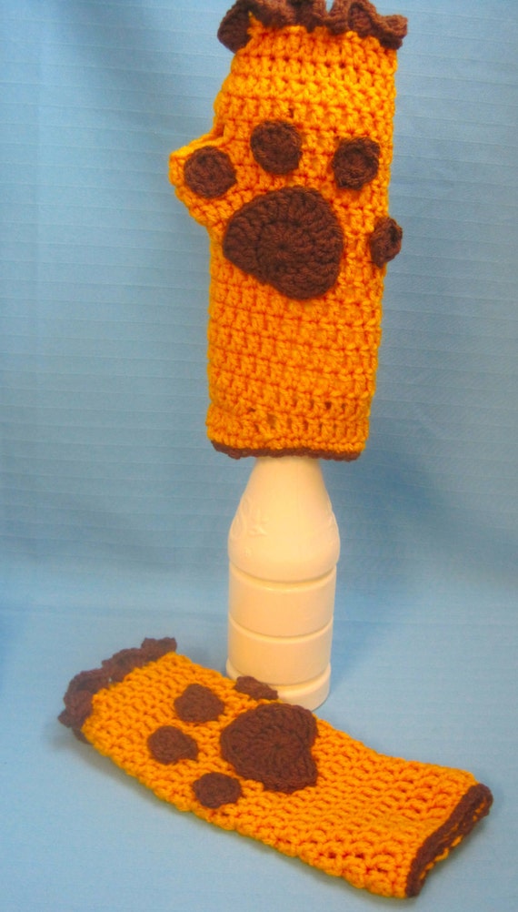 Fingerless Gloves Mittens Puppy Dog Paw Print Brown/Gold