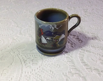Vintage Wade Irish Porcelain miniature/ coffee cup with Irish girl and cottage design