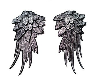 Pair of Wing Applique 27x14cm Silver Embroidered wings Angel Wings clothing accessories DIY lace wedding dress skirt cloth yarn