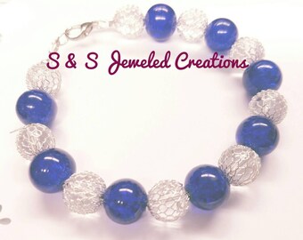 Royal Blue & Silver Beaded Bracelet