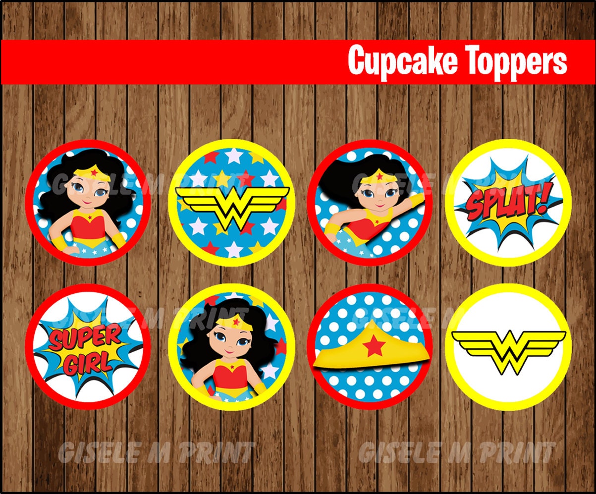 Wonder Woman cupcakes toppers Printable Wonder Woman toppers