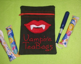 Vampire Tea Bags Cosmetics/Tampon Bag. Fantastic for CSPs, reusable Sanitary Towels + Moon Cups with a wipeable waterproof lining