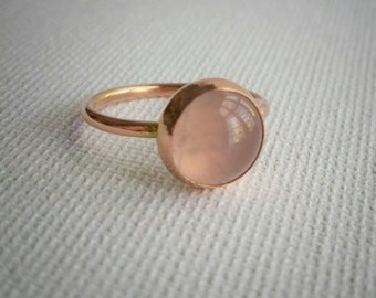 Rose Quartz and Copper Ring, Womens Cabochon Bezel Set Ring, Bohemian Rose Quartz and Copper Ring, Womens Bezel Set Ring