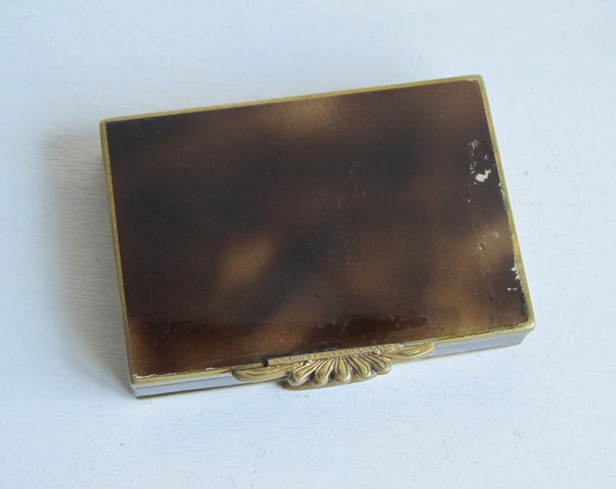 Vintage compact cigarette case, double sided vanity handbag box, faux tortoise shell