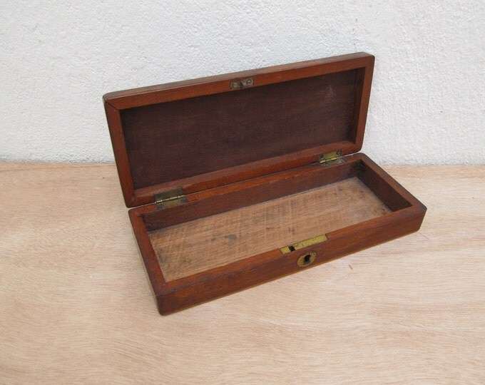 Antique wooden box, 19th century desk tidy, pen box, office storage box. Gift idea for professor, teacher, student