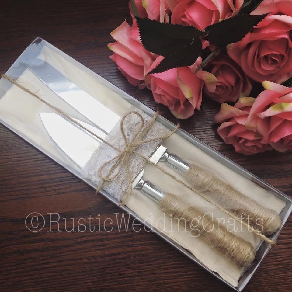 Cake Knife Server Set Plain Twine Rustic Wedding Vintage And Cake Knife Server Set Plain Twine Rustic Wedding Vintage And