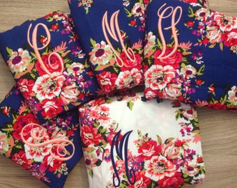 Bridesmaid gifts , floral bridesmaid robes set of, bridal robes, bridesmaid pajamas, matching outfit, floral cotton robe, wedding robe