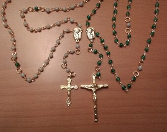 Beautiful Handcrafted Rosary with green glass and gold tones