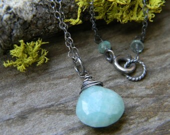 Beautiful Pale Blue Amazonite Necklace - oxidized silver