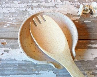 Spoon Rest - Tea Spoon Plate - Vanilla White Rustic Kitchen - Handmade Pottery - Farmhouse