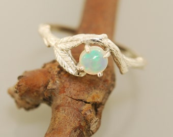 Twin leaf Opal branch ring , twig ring, branch ring, opal ring, engagement ring