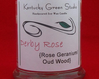 Handpoured Soy Wax Container Candle--Derby Rose