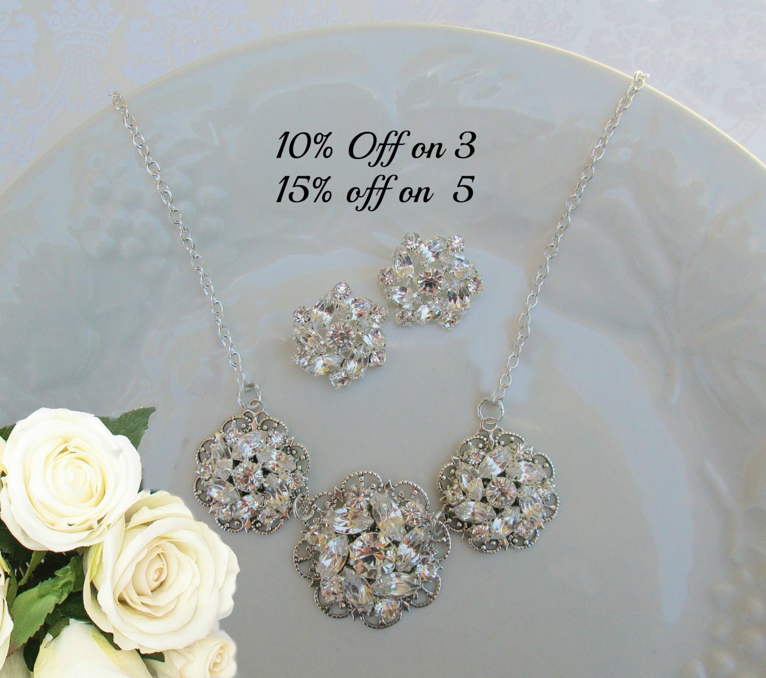 Bridesmaids jewelry set Statement necklace Matching