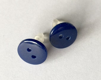 Post Earrings Kawaii Stud Earrings Blue Button Almost Navy No Metal Acrylic Posts Hypoallergenic Sensitive Ears Blau Bleu Marine Azul Marino