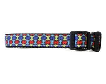 5/8 or 3/4 Inch Wide Dog Collar with Adjustable Buckle or Martingale in Autism Awareness