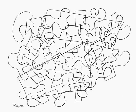 Adult Coloring Page Puzzle Pieces One Abstract Puzzle