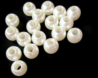 40 12mm Large Hole Pearls White Pearl Beads European Beads Plastic Pearl Beads Round Pearl Beads Plastic Beads Acrylic Beads