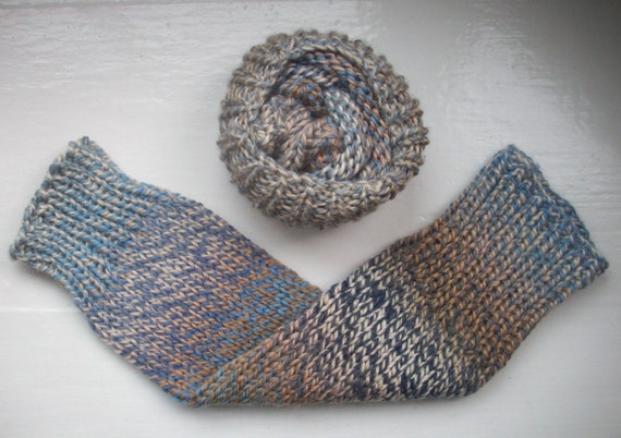 Chunky warm leg warmers wool mix rich blue beige