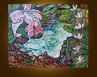 Art Painting on canvas -- Amazon Lagoon -- 22 x 28 Inch Original Painting by Elizabeth Graf, Oil Painting