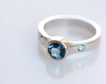 London Blue Topaz Ring 3 Stone - Size 7 Ready To Ship