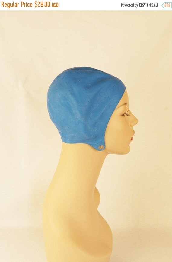 ON SALE Vintage 1950s Sky Blue Rubber Swim Cap by alleycatsvintage