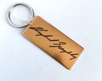 Custom Handwriting Keychain Copper, engraved Signature Keychain, personalized keychain, Fathers Day Gift for Dads and Grads, Valentines Day