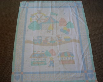 Country Fair Crib Fabric Panel - Circus Tent - Ferris Wheel - Train - Candy & Ice Cream Stands - Pastel Colors