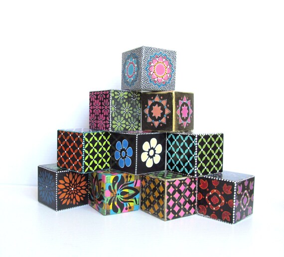 Wood Blocks Hand Painted large wood blocks set of ten hand painted wooden blocks Decorative blocks