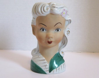 Vintage Porcelain Japan Head Vase Woman With Gold Trim
