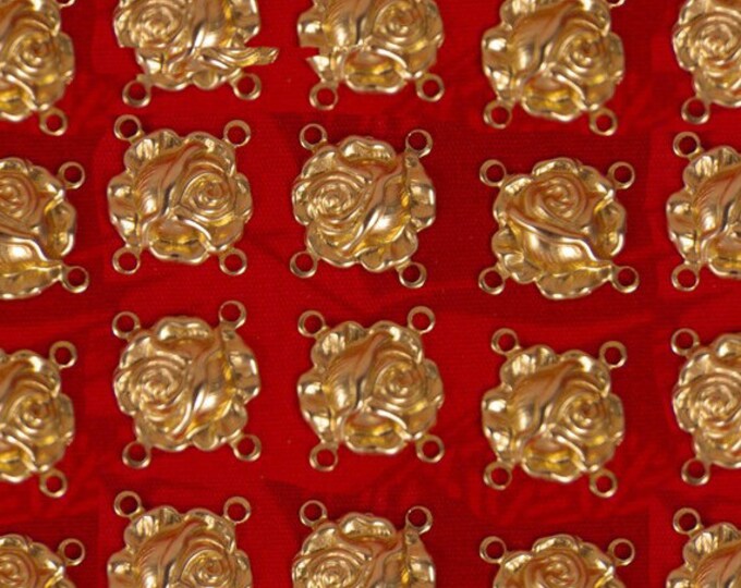 24 Brass Rose Four Ring Connector Charms