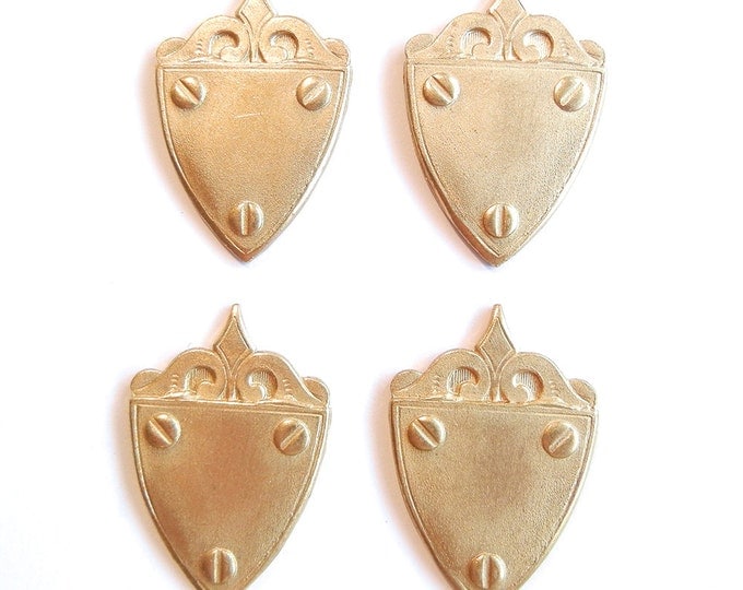 4 Brass Heraldic Shield Stampings with Screws