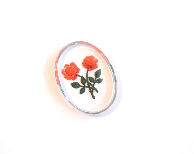 Vintage Glass Oval Rose Cameo Intaglio Hand-Painted