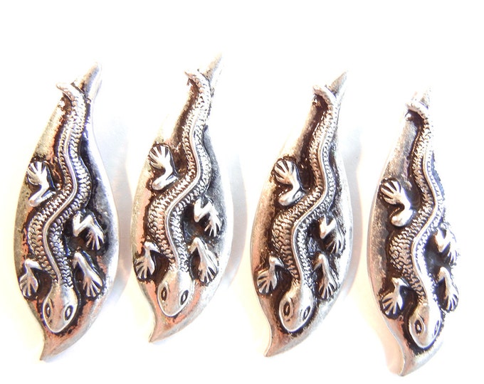 4 or 2 Pairs Small Antique Silver-tone Lizard Pendants