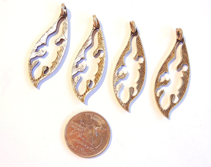 4 or 2 Pairs of Antique Gold-tone Lizard Cut Out Pendants