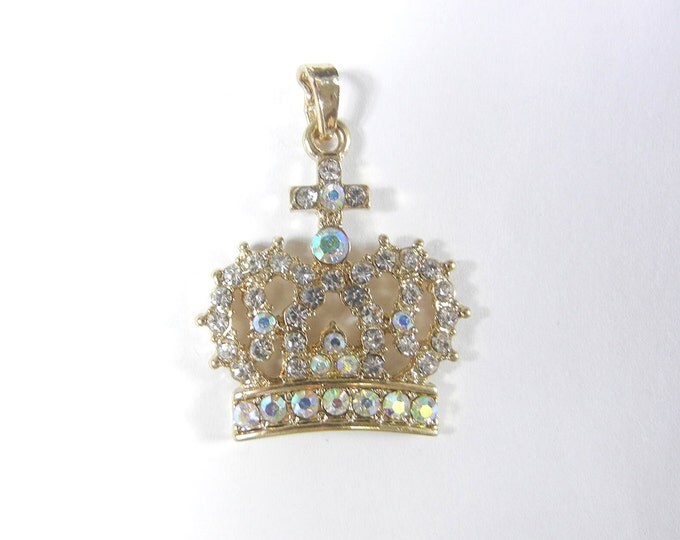 Rhinestone Crown Pendant Gold-tone