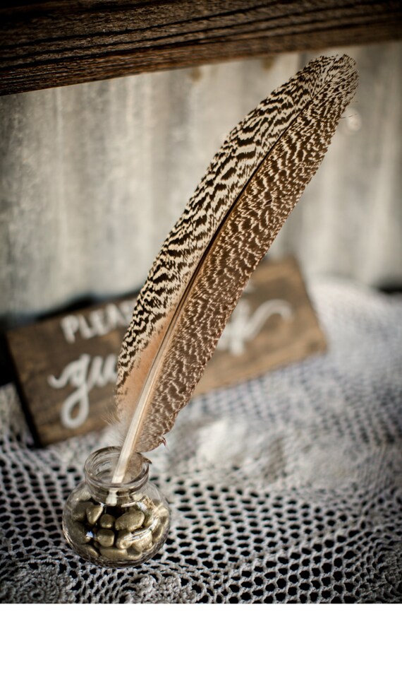 Wedding Pen Rustic Quill Pen Feather Pen Wedding by theOceanBlueCo