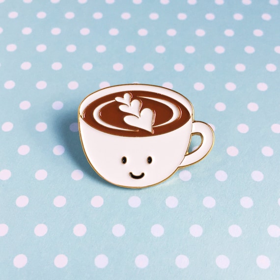 Caffe Latte Enamel Pin - cute cartoon coffee tea drink cup lapel