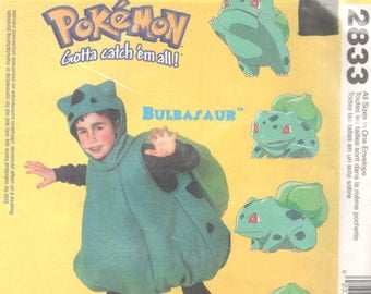McCalls 2833 P204 Childs POKEMON Costume Pattern BULBASAUR Nintendo Boys Girls Sewing Pattern Size 4 5-6 7-8 Breast Chest 23- 28 UNCUT